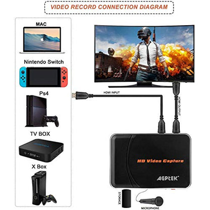 1080P HDMI Video Capture Card HD Game Recorder Compatible with Xbox One/360/ PS4/ Wii U/Nintendo Switch and Support Mic in for Commentary - No PC Required | Compatible with Xbox One/360/ PS4/ Wii U /Nintendo Switch and Support Mic in for Commentary - No P