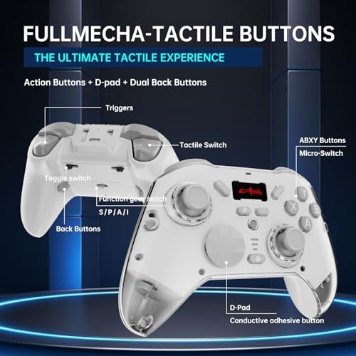 hosowe Wireless Mobile Gaming Controller Compatible for PC/Switch/Android/iOS, Interactive Screen PC Controller with Programmable, Hall Effect Joysticks&Triggers, Vibration, Motion Control (White) - color: White