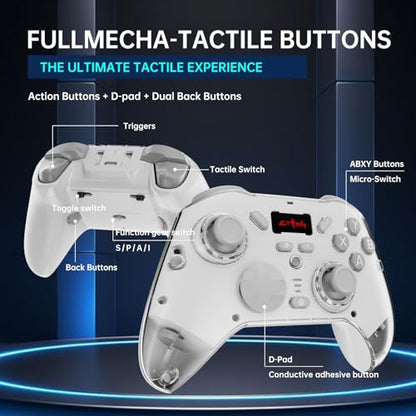 hosowe Wireless Mobile Gaming Controller Compatible for PC/Switch/Android/iOS, Interactive Screen PC Controller with Programmable, Hall Effect Joysticks&Triggers, Vibration, Motion Control (White) - color: White