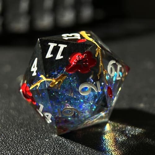 HAOMEJA Resin Flower Dice Set 7pcs/ Sharp Edged Polyhedral Dice/Apply to D&D/DND/RPG-MTG/Role Playing Table Game/Easter/Halloween Party Gift (Transparent Black) - color: 7 Transparent Black