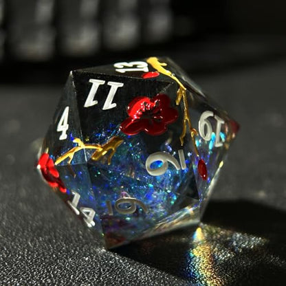 HAOMEJA Resin Flower Dice Set 7pcs/ Sharp Edged Polyhedral Dice/Apply to D&D/DND/RPG-MTG/Role Playing Table Game/Easter/Halloween Party Gift (Transparent Black) - color: 7 Transparent Black