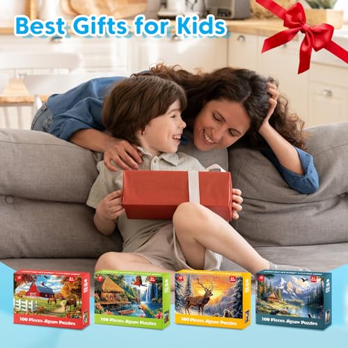 4 Packs Puzzles for Kids Ages 4-6 6-8 8-10, Farm Rainforest Wild Animals Kids Puzzles, 100 Pieces Jigsaw Puzzle for Seniors Adults Kids Learning Puzzle Toys Gifts for Girls Boys 15x11 inch - style: Wild Animals