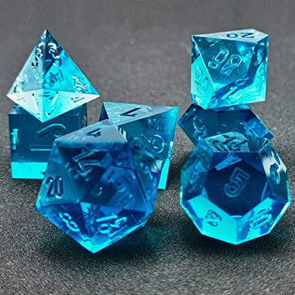 Bescon Crystal Clear (Unpainted) Sharp Edge DND Dice Set of 7, Razor Edged Polyhedral D&D Dice Set for Dungeons and Dragons Role Playing Games, Steelblue Color - color: Steelblue