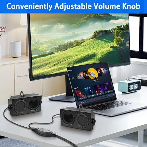 MEIRIYFA Computer Speakers for Desktop PC Laptop, Mini PC Computer Speaker USB Powered 3.5mm AUX Jack Input with Volume Control, HiFi Stereo PC Loudspeaker for Desktop Tablet (Black, 1.2M)
