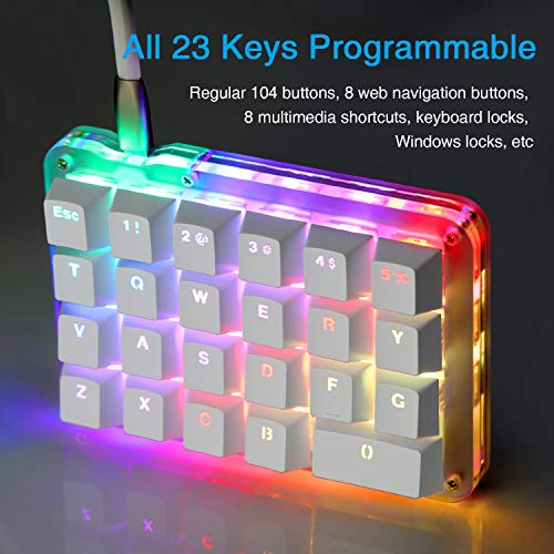 Koolertron One Handed Macro Mechanical Keyboard, Portable Mini One-Handed Mechanical Gaming Keypad 23 Fully Programmable Keys (RGB Backlit/Red switches)