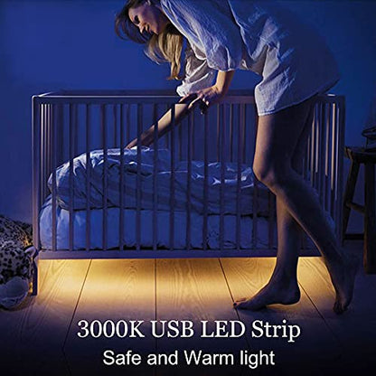 4.9ft LED Strip Lights Dimmable, 5V Warm White Plug in USB COB String | 3000K Dotless Rope Lighting, Flexible and Cuttable, CRI 90, Sticky Tape for TV Backlight, Cabinet, Mirror, Bed, Computer, DIY - size: 4.92ft-3000K-USB Dimmer