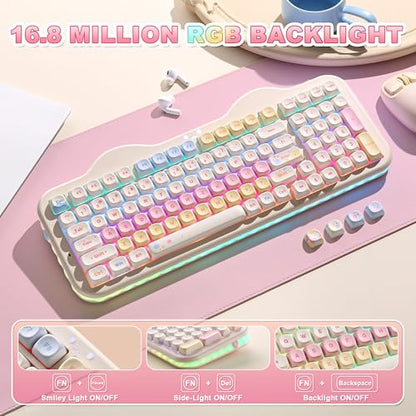 YUNZII C98 Cute Cake Wireless Mechanical Keyboard(Beige, Milk Switch) | 99 Keys with Number Pad, Hot Swap, PBT MOA Keycaps, BT5.0/2.4G/USB-C, Gasket Mount, Custom RGB Backlit for Win/Mac - color: Beige, size: Milk V2 Linear Switch