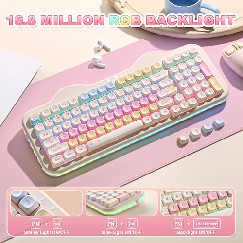 YUNZII C98 Wireless Mechanical Keyboard with Number Pad,99 Key BT5.0/2.4G/USB-C Hot Swap Gasket Mount with PBT MOA Keycaps,Custom RGB,Cute Cake Keyboard for Win/Mac (Beige, Candy Linear Switch) - color: Beige, size: Candy Linear Switch