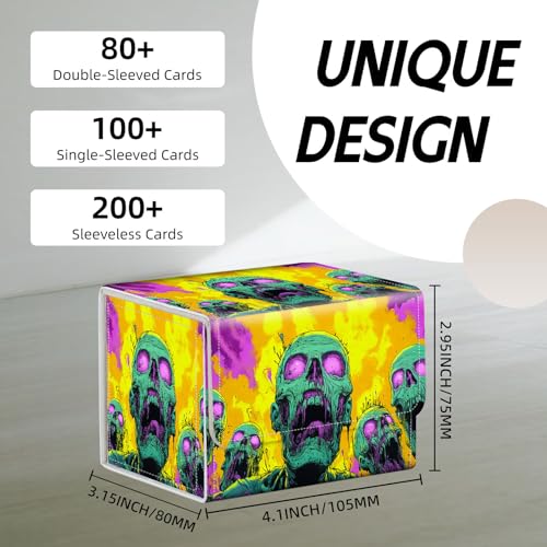 Trading Card Storage Box, Holds 100+ for MTG Cards, PU Leather with Magnetic Closure, Green Zombies in Psychedelic Flames Durable Deck Box for Magic the Gathering, Trading Card Games - color: Green Zombies in Psychedelic Flames