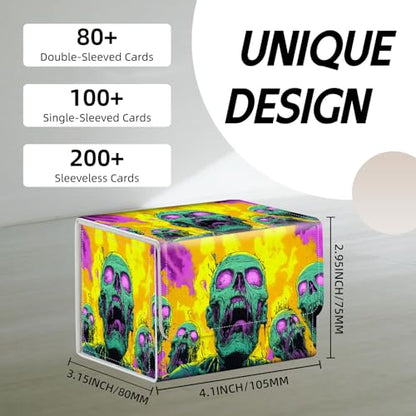 Trading Card Storage Box, Holds 100+ for MTG Cards, PU Leather with Magnetic Closure, Green Zombies in Psychedelic Flames Durable Deck Box for Magic the Gathering, Trading Card Games - color: Green Zombies in Psychedelic Flames
