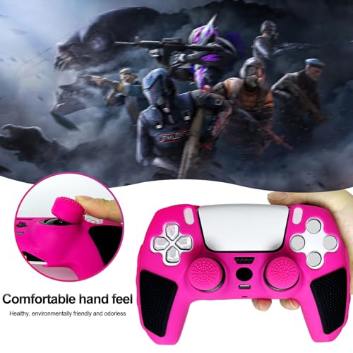 Anti-Slip Pink Controller Skin,Soft Thicken Studded Protective Silicone Cover Skin Grips Compatible with PS5/Slim/Pro Controller and 8 PCS Thumb Grips Caps. - color: Pink&Black
