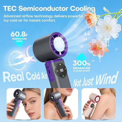 Portable Handheld Fan with Ice Cooling, 199 Levels Stepless Speed, 20H Long Battery Life, 20000RPM Turbo Fan Rechargeable Personal Mini Fan for Travel, Outdoor, Makeup (Grey) - color: Grey
