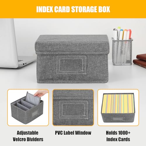 Qozary Index Card Holder 4x6 | Index Card Box With Dividers, Index Card Organizer Case, Foldable Flash Card Holder, 1000+ Card Capacity Box With Lid