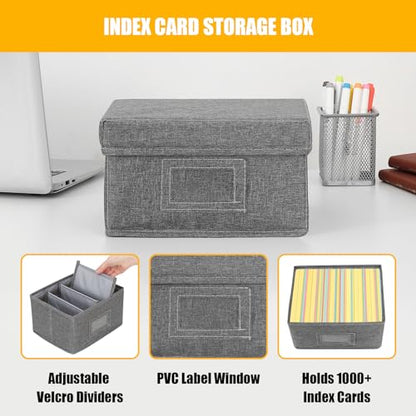 Qozary Index Card Holder 4x6 | Index Card Box With Dividers, Index Card Organizer Case, Foldable Flash Card Holder, 1000+ Card Capacity Box With Lid