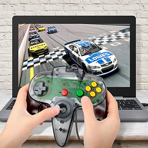 Wired USB N64 Controller, FISUPER Classic Video Game Controller USB Gamepad for Windows PC MAC Raspberry PI Retropie (Clear Black) - color: clear black