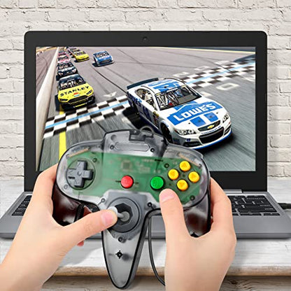 Wired USB N64 Controller, FISUPER Classic Video Game Controller USB Gamepad for Windows PC MAC Raspberry PI Retropie (Clear Black) - color: clear black