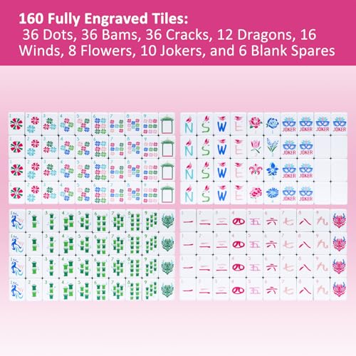 Jongyance American Mahjong Tile Set(4 Layer),160 Acrylic Engraved Mahjong Tiles, Mahjong Tiles Bag and Accessories - color: Magenta