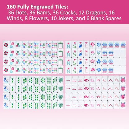 Jongyance American Mahjong Tile Set(4 Layer),160 Acrylic Engraved Mahjong Tiles, Mahjong Tiles Bag and Accessories - color: Magenta
