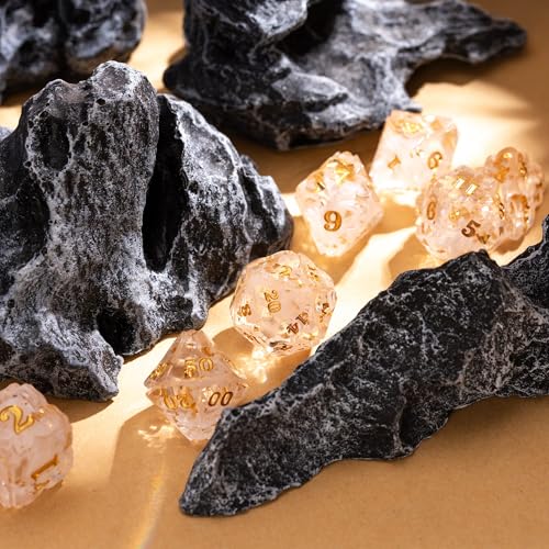 Cusdie Sharp Edge DND Dice, 7 PCS Shamrock DND Dice Set D&D D20 D12 D10 D8 D6 D4, Handcrafted Polyhedral Dice Set for RPG and Other Table Games(White with Gold Foil) - color: White With Gold Foil