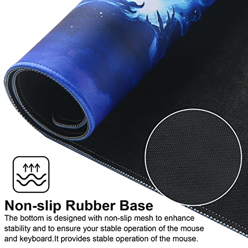 Large Gaming Mouse Pad with Stitched Edges,[27.5x11.8In] Extended Mouse Pad with Non-Slip Natural Rubber Base for Gamer/Desktop/Office/Home (70x30 Bluedragon) - color: 70x30 Bluedragon