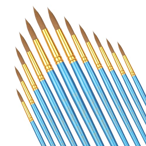12pcs Round Paint Brushes Watercolor Brushes Round Water Color Paintbrushes for Acrylic Painting Artist Body Face Oil Paint Brush for Model Rock Craft Canvas Nail Art Miniature - color: Blue