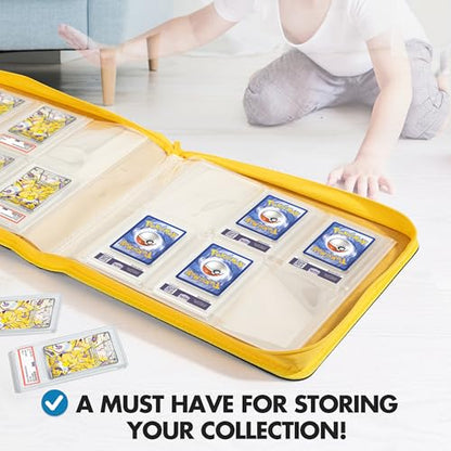 FunGuys Graded Card Binder, 60 PSA Slab Holder, 6 Pocket Graded Card Storage, Slab Binder, PSA Card Graded Display Case Album, Zipper, MTG Card Collection Binder - color: Black and Yellow