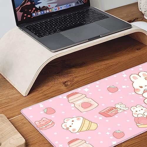Kawaii Rabbit Strawberry Gaming Mouse Pad Extended Large Mouse Mat 31.5 X 11.8 Inch Nonslip Rubber Base Long Desk Pad Stitched Edges Mousepad Mice Pad for Office Home Game - color: Kawaii Rabbit Strawberry
