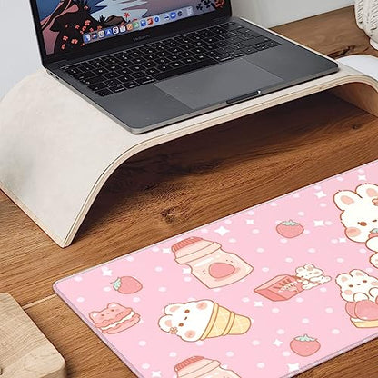 Kawaii Rabbit Strawberry Gaming Mouse Pad Extended Large Mouse Mat 31.5 X 11.8 Inch Nonslip Rubber Base Long Desk Pad Stitched Edges Mousepad Mice Pad for Office Home Game - color: Kawaii Rabbit Strawberry
