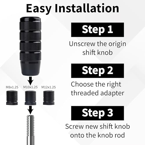 ecocstm Car Shifter Knob, Aluminum Gear Shift Style Knobs, Car Accessories | 3.74" Shift Knob with 3 Threaded Adapters M8 M10 M12 x 1.25 Fit Universal Manual Transmission, Automotive, Trucks (Black) - color: Black