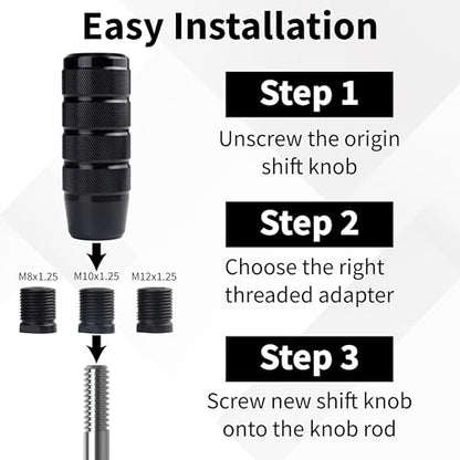 ecocstm Car Shifter Knob, Aluminum Gear Shift Style Knobs, Car Accessories | 3.74" Shift Knob with 3 Threaded Adapters M8 M10 M12 x 1.25 Fit Universal Manual Transmission, Automotive, Trucks (Black) - color: Black