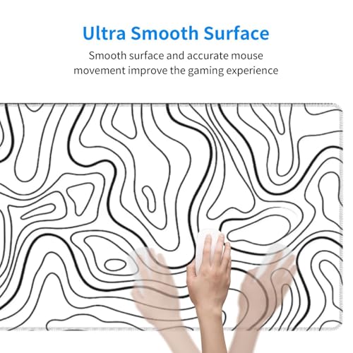 Large Gaming Mouse Pad Desk Mat, White Topographic Contour Extended Keyboard Mouse Pad Mousepad with Non-Slip Base and Stitched Edge Mouse Mat Desk Pad Mouse Pads for Desk Home Office, 31.5 x 11.8 - color: Topographic Contour White