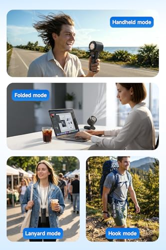 Portable Handheld Turbo Fan with Cooling Plate and Retractable USB-C Cable, 6000mAh Rechargeable, Powerful 100-Speed Wind, LED Display,135° Adjustable, Summer Essential for Travel/Outdoor/Office - color: Black