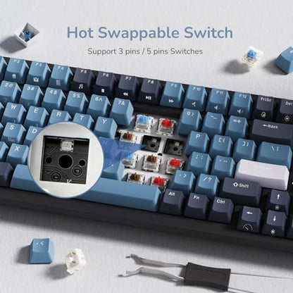 RK ROYAL KLUDGE RK98 Wireless Mechanical Keyboard, Triple Mode 2.4G/BT5.1/USB-C Hot Swappable Keyboard with Number Pad, Pre-lubed Linear Switches RGB Backlit Gaming Keyboard, Software Support - color: Blue, size: Hot Swap Red Switch