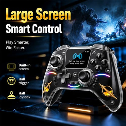 Morostron Wireless Controller for PC and Steam Games, Switch/Switch 2/iOS/Android Compatible, Interactive Screen, Hall Sticks, RGB, 1200mAh, Black - color: Black