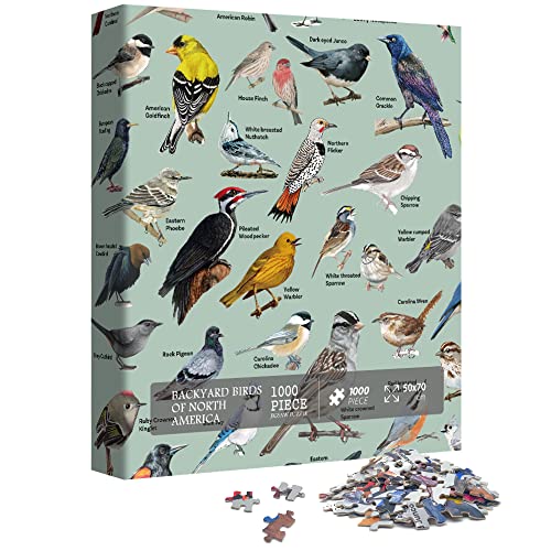 Bird Puzzle for Adults 1000 Pieces and Up, Backyard Birding Puzzle Collects 47 Backyard Birds of North America, Birds Theme Jigsaw Puzzles for Bird Lover - style: Vintage Bird Puzzles