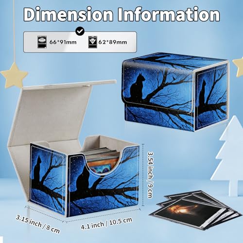 for MTG Commander Deck Box,Card Deck Box for Trading Yugioh MTG,Fits 100 Double Sleeved Cards,PU Leather Strong Magnet Case for Magic Commander TCG CCG,Black Cat Blue - color: Black Cat Blue