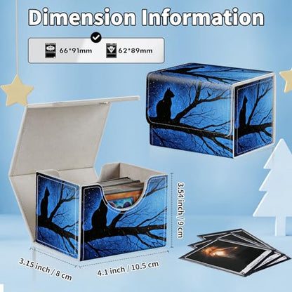 for MTG Commander Deck Box,Card Deck Box for Trading Yugioh MTG,Fits 100 Double Sleeved Cards,PU Leather Strong Magnet Case for Magic Commander TCG CCG,Black Cat Blue - color: Black Cat Blue