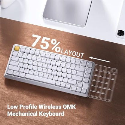 Keychron KJ1 Low Profile Wireless Mechanical Keyboard - 75% Layout Red Switch, QMK RGB Backlit, 2.4G/Bluetooth/USB-C, Double-Shot PBT Keycaps, 2000mAh Battery, Mac/Win/Linux Compatible - White - style: White - Red Switch