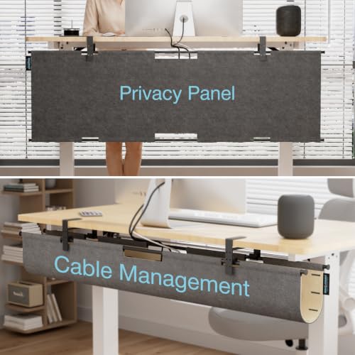 No Drill Under Desk Cable Management Tray, 45.2" Felt Cord Organizer | Clamp/Screw Mount Desk Cable Management, As Standing Desk Privacy Panel, Desk Wire Management for Office, Home