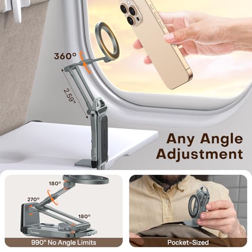 OMOTON 360°Rotating Adjustable Aluminum for MagSafe Tripod Mount, Gray | Magnetic Phone Tripod for iPhone 17/16/15 Pro Max Air, Foldable Cell Phone Stand Fits Vlog, Gym Travel Essentials Accessories - color: 2-Gray