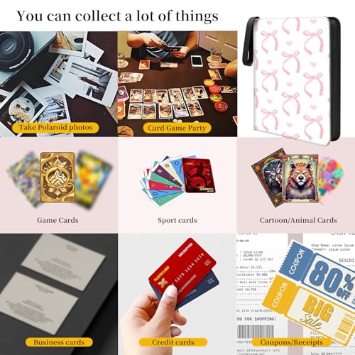 AXUASSILD 4 Pocket Card Binder, Premium Trading Card Holder Fits 400 Cards With 50 Removable Sleeves, Cute Portable Collection Card Ablum Holder Cute White Pink Bowtie - color: Cute White Pink Bowtie