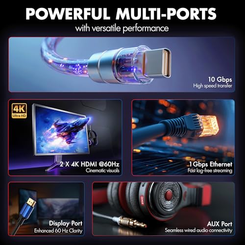 Type C 14 in 1 Wozoyo Docking Station, PD 100W, 2X4K@60Hz HDMI, 4K DisplayPort, 2XType-C 10Gbps, USB 10Gbps, Gigabit Ethernet, AUX Port, Compatible Thunderbolt 4, macOS, Windows, Android & iOS - style: 14-in-1