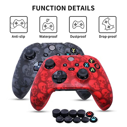 Jusy [2 Pack] Compatible with Xbox Series X/S Controller Soft Silicone Cover Skin, Sweat-Proof Dust-Proof Anti-Slip Case Cover Protective Accessories Set, with 10 Thumb Grips (Comic Skulls) - color: Comic Skulls