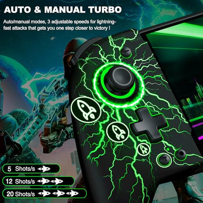NealGamefy Switch Controllers,Wireless Switch Pro Controller for Nintendo Switch/OLED Controller,Upgrade Full-Size Ergonomic One Piece Handheld Controller with Programmable,TURBO,Vibration - color: Black-lightning