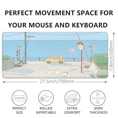 Cute Desk Mat Kawaii Anime Large Gaming Mouse Pad Cartoon Rabbit Desk Pad,Stitched Edges Non-Slip Waterproof Rubber Base Mous Mat for Office,Computer,Keyboard,Laptop and Home Desk Pad(27.5X11.8 in) - color: Cartoon Anime