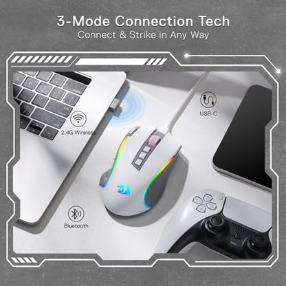 Redragon M612 Wireless RGB Optical Gaming Mouse 8000 DPI Remapping Keys | Cable-Free 0 Delay, Redefine Keybinding Macro, Vibing Backlight, Ergonomic Grip Body Comfort - color: Gray, style: Wireless