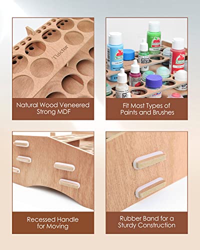 tinctor Wooden Paint Organizer & Paint Brush Holder, for 44 Bottles & 22 Brushes Storage - Craft Acrylic Miniature Paint Rack