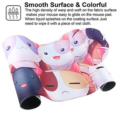 Large Gaming Mouse Pad with Stitched Edges,[27.5x11.8In] Extended Mouse Pad with Non-Slip Natural Rubber Base for Gamer/Desktop/Office/Home (70x30 Cat) - color: 70x30 Cat
