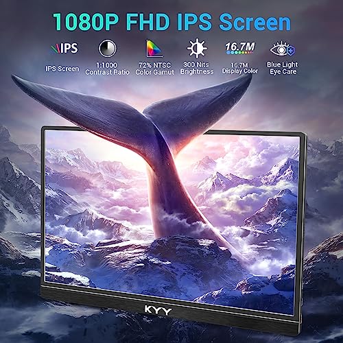 KYY Portable Monitor 15.6'' FHD 1080P USB C HDMI Gaming Monitor Ultra-Slim IPS Display w/Smart Cover & Speakers, Plug&Play, External Monitor for Laptop PC Phone Mac Xbox PS4 - size: 15.6" Single