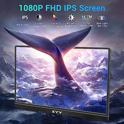 KYY Portable Monitor 15.6'' FHD 1080P USB C HDMI Gaming Monitor Ultra-Slim IPS Display w/Smart Cover & Speakers, Plug&Play, External Monitor for Laptop PC Phone Mac Xbox PS4 - size: 15.6" Single